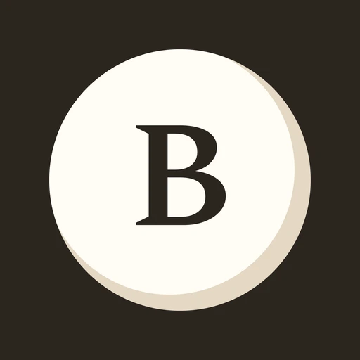 The BibleClick app icon: a pale cream sphere on a dark ground, holding a serif letter B.
